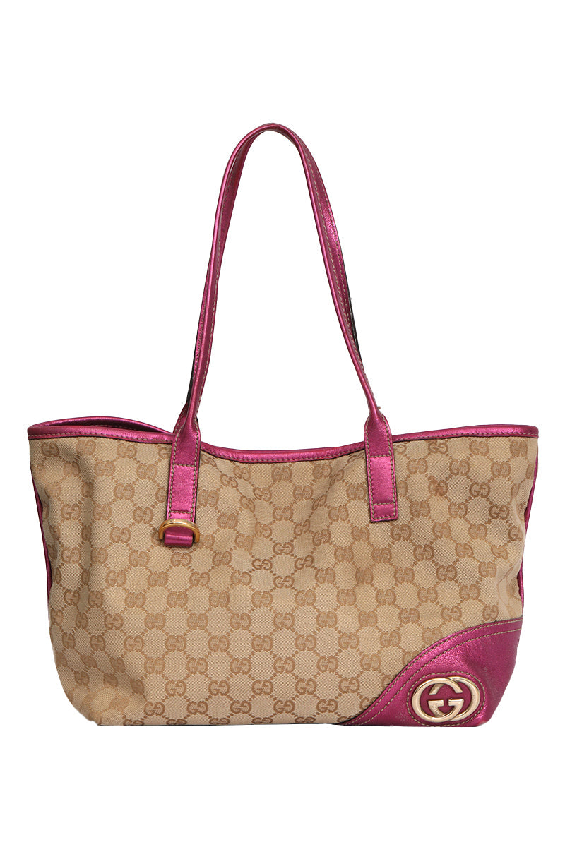 Gucci Canvas Britt Pink Tote Bag 