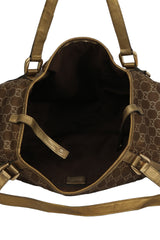 Gucci Gold Metallic Monogram Abbey D-Ring Tote