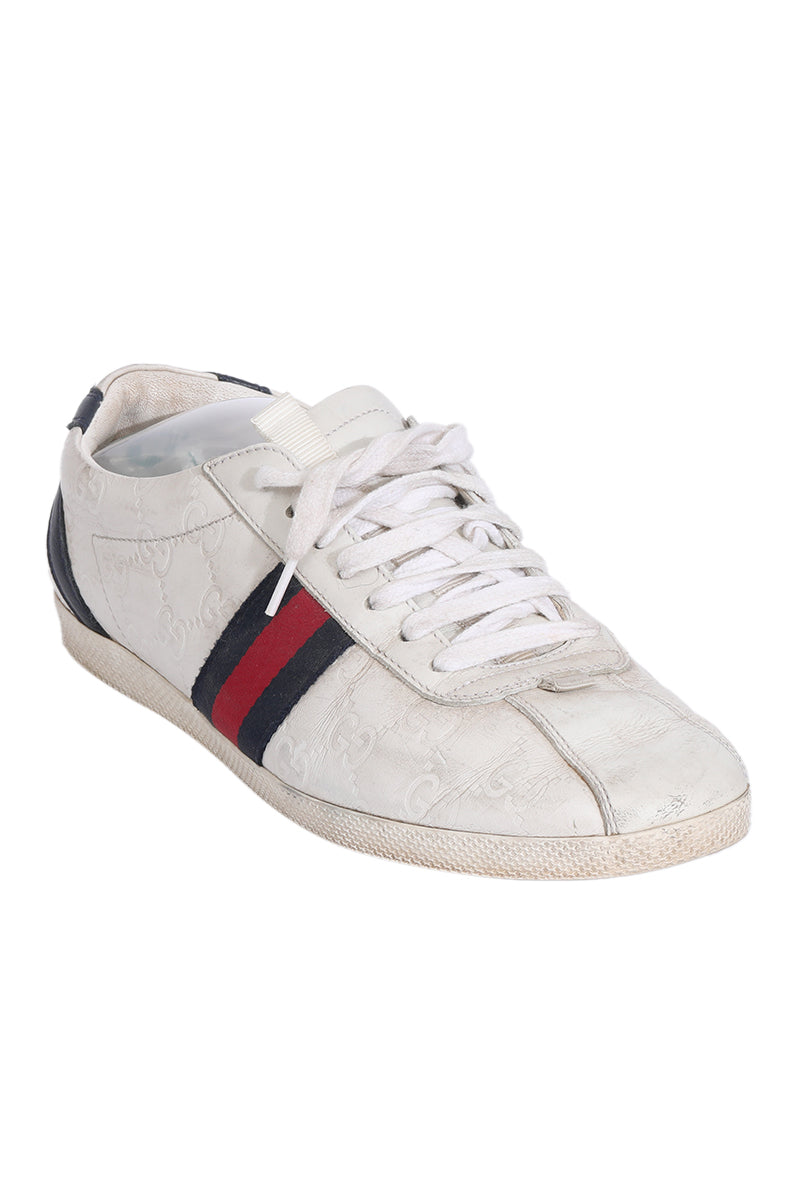 Gucci White Leather Web Ace Sneakers 