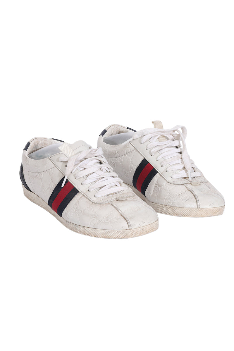 Gucci White Leather Web Ace Sneakers 