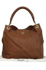 Prada Brown Vitello Diano Leather Hobo Tote Bag