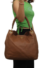Prada Brown Vitello Diano Leather Hobo Tote Bag
