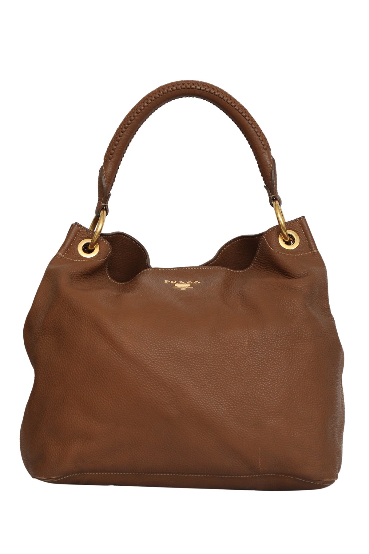 Prada Brown Vitello Diano Leather Hobo Tote Bag