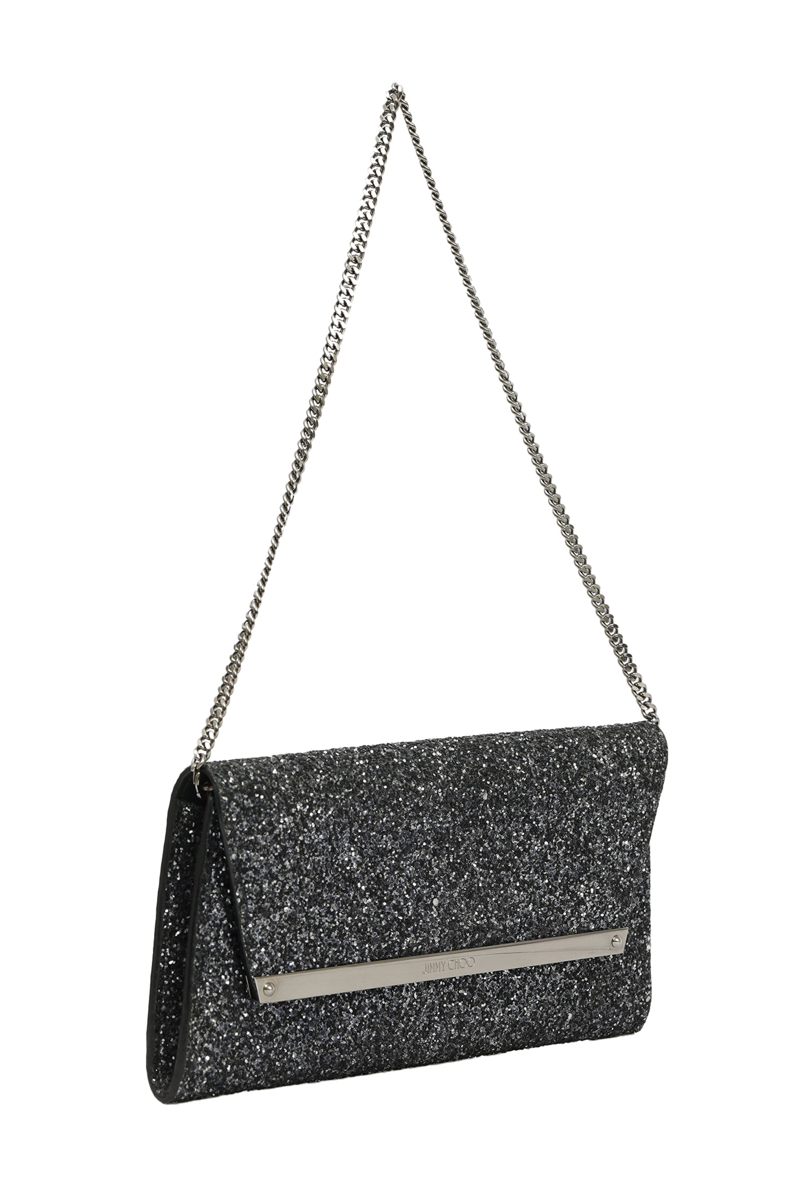 Jimmy Choo Margot Coated Glitter Anthracite Clutch 