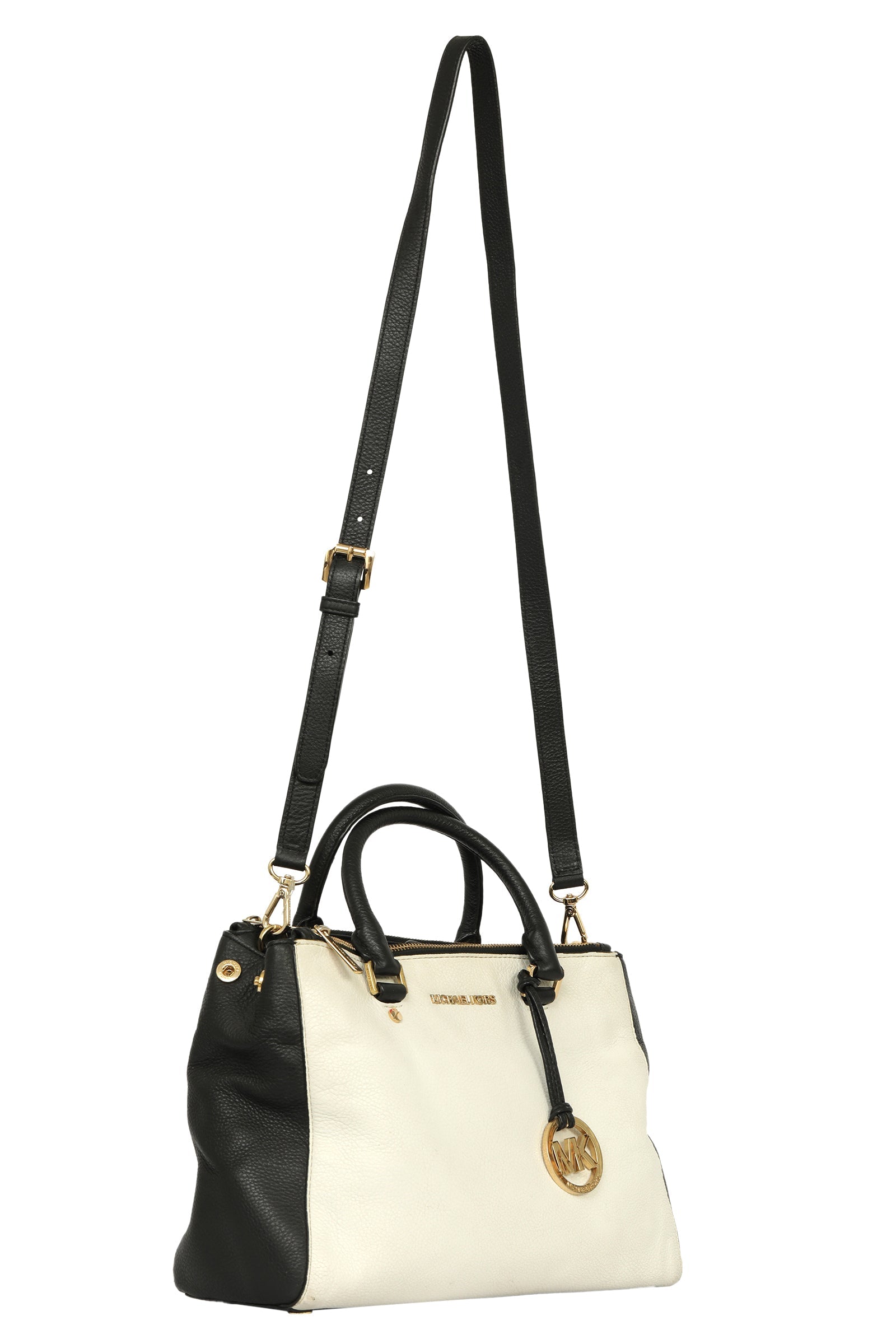 Michael Kors Black And White Leather Saffiano Satchel Bag 
