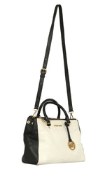Michael Kors Black And White Leather Saffiano Satchel Bag 