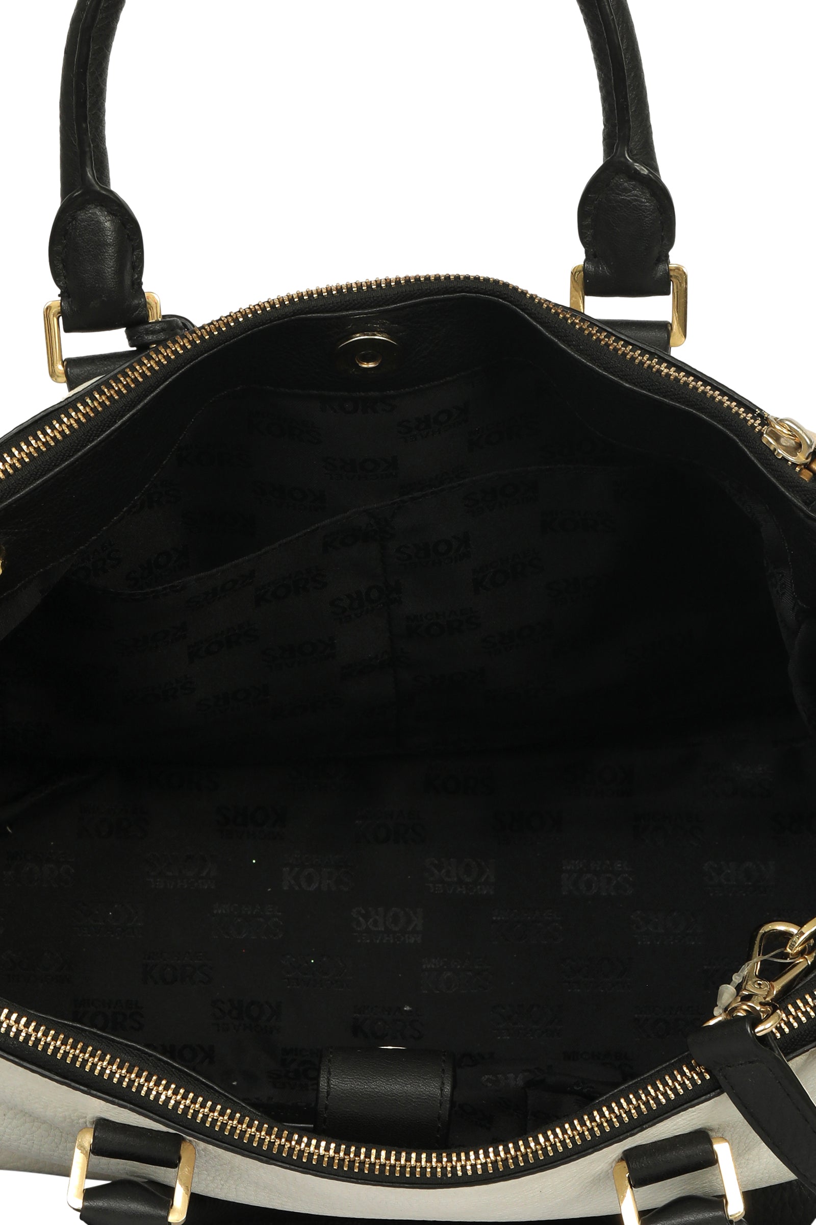 Michael Kors Black And White Leather Saffiano Satchel Bag 