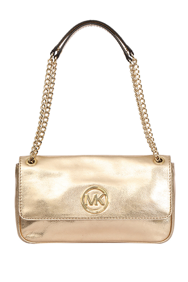 Michael Kors Gold Leather Fulton Shoulder Bag Rt175-10 
