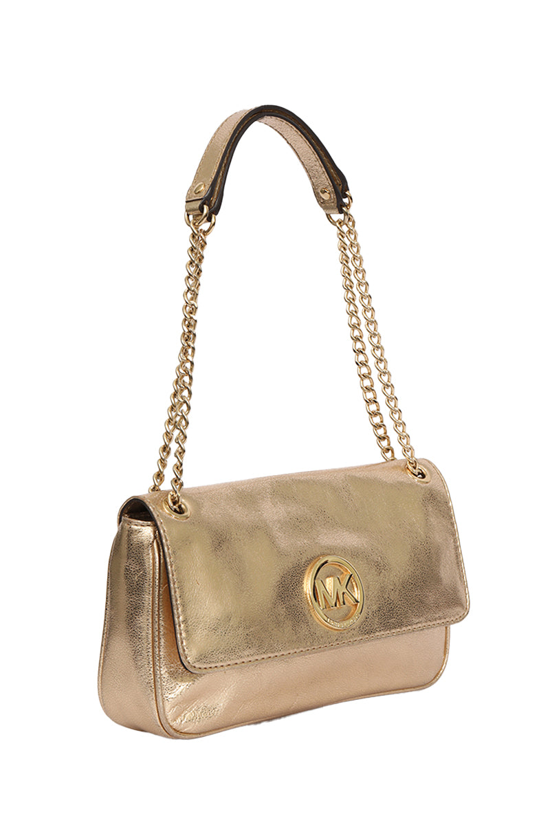 Michael Kors Gold Leather Fulton Shoulder Bag Rt175-10 