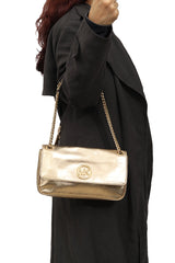 Michael Kors Gold Leather Fulton Shoulder Bag Rt175-10 