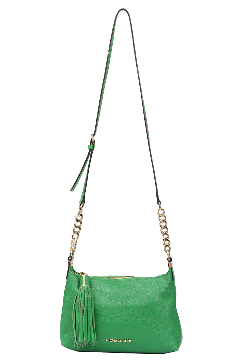 Michael Kors Green Leather Bedford Tassel Crossbody Bag 