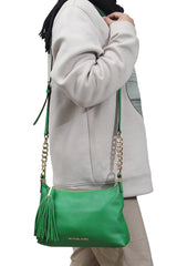 Michael Kors Green Leather Bedford Tassel Crossbody Bag 