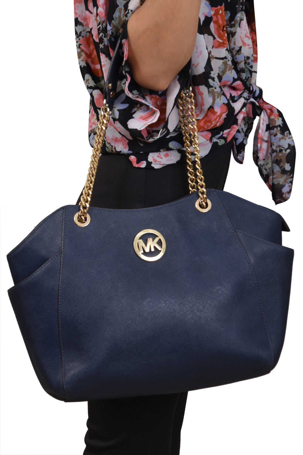 Michael Kors Jet Set Saffiano Leather Blue Travel Shoulder Bag 