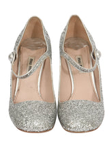 Miu Miu EU 39 Silver Glitter Heels 