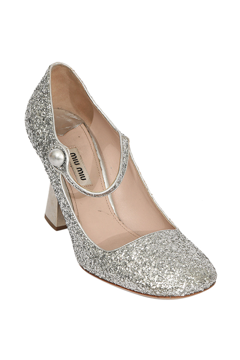 Miu Miu EU 39 Silver Glitter Heels 