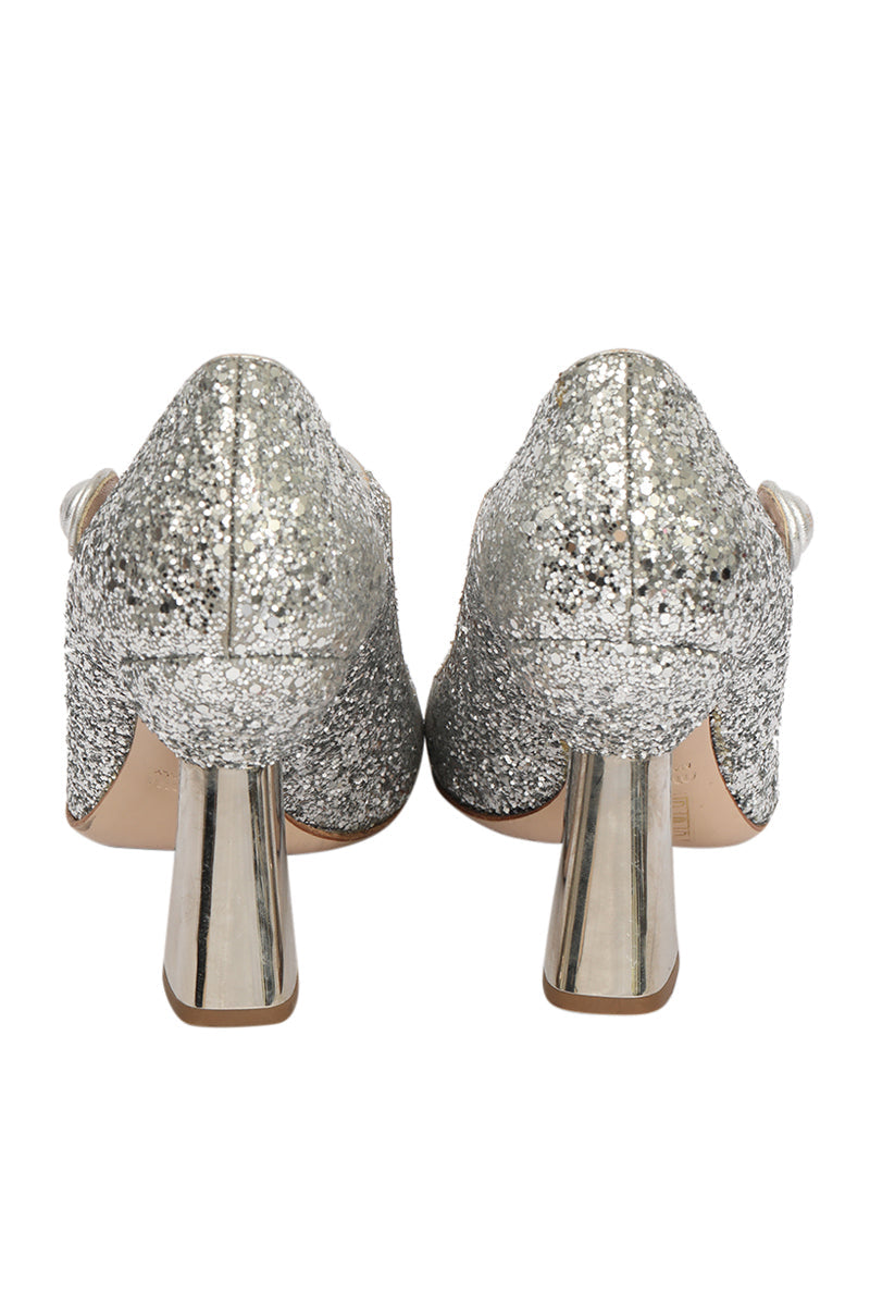 Miu Miu EU 39 Silver Glitter Heels 