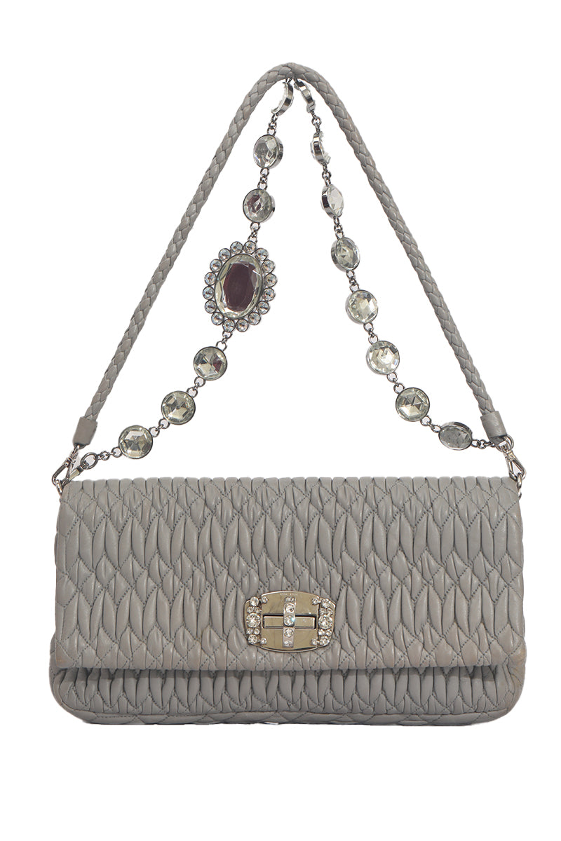 Miu Miu Matelasse Grey Shoulder Bag 