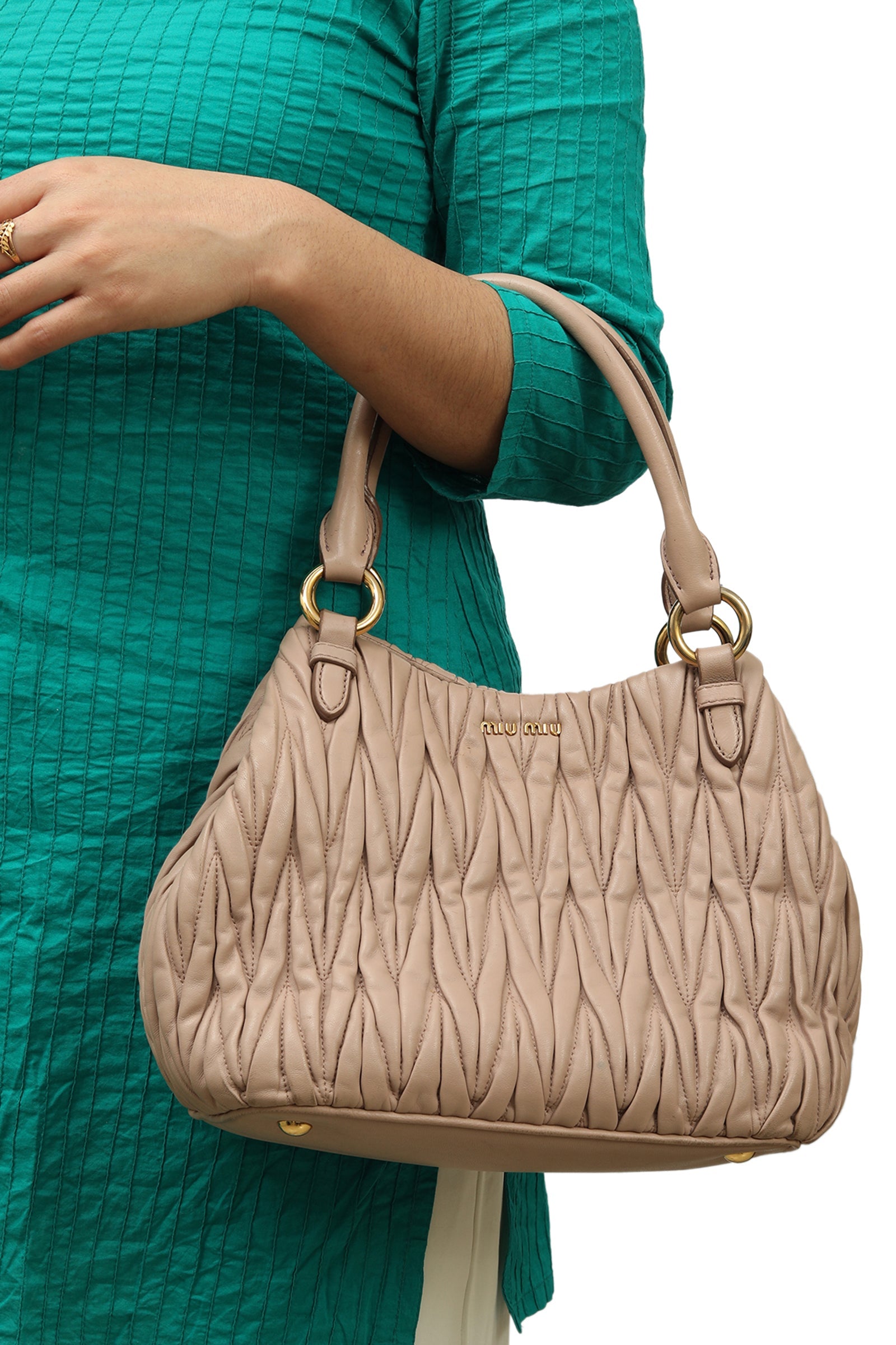 Miu Miu Nappa Matelasse Cammeo Leather Tote Bag 