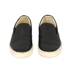 GUCCI EU-43 MONOGRAM BLACK SLIP-ON LOAFERS 