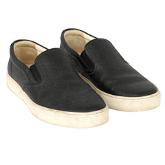 GUCCI EU-43 MONOGRAM BLACK SLIP-ON LOAFERS 
