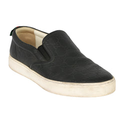 GUCCI EU-43 MONOGRAM BLACK SLIP-ON LOAFERS 