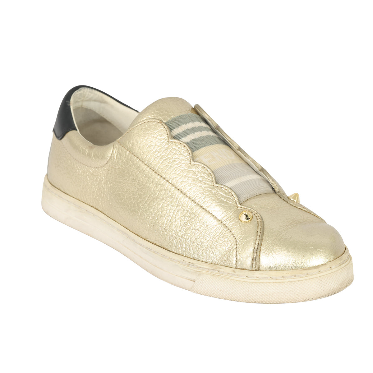 FENDI EU-37 METALLIC ROCKOCLICK SLIP ON SNEAKERS 