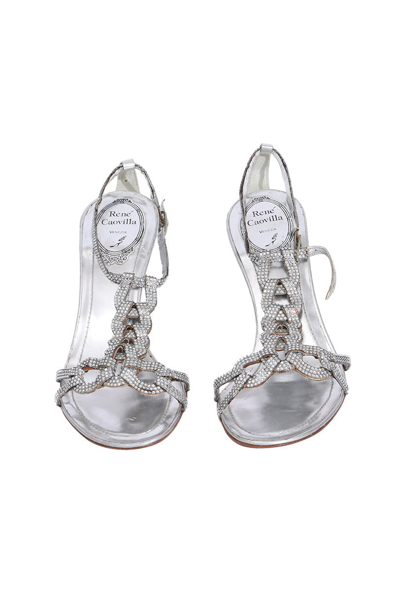 Rene Caovilla Embellished Silver Heels 