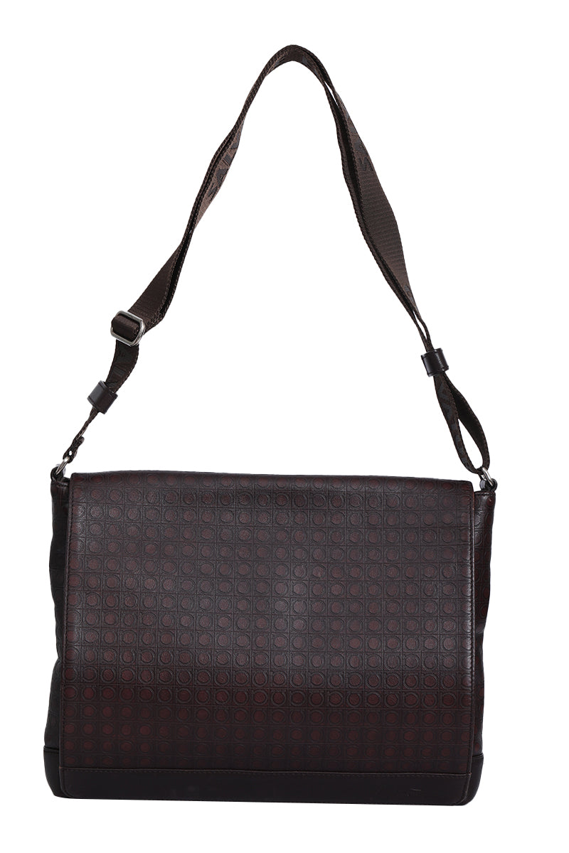 Salvatore Ferragamo Brown Leather Gancini Messenger Bag 