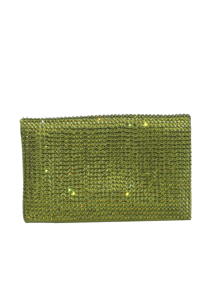 Tom Ford Green Satin Crystal Embellished Flat Clutch 