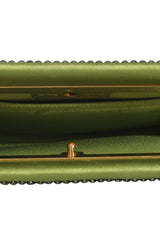 Tom Ford Green Satin Crystal Embellished Flat Clutch 