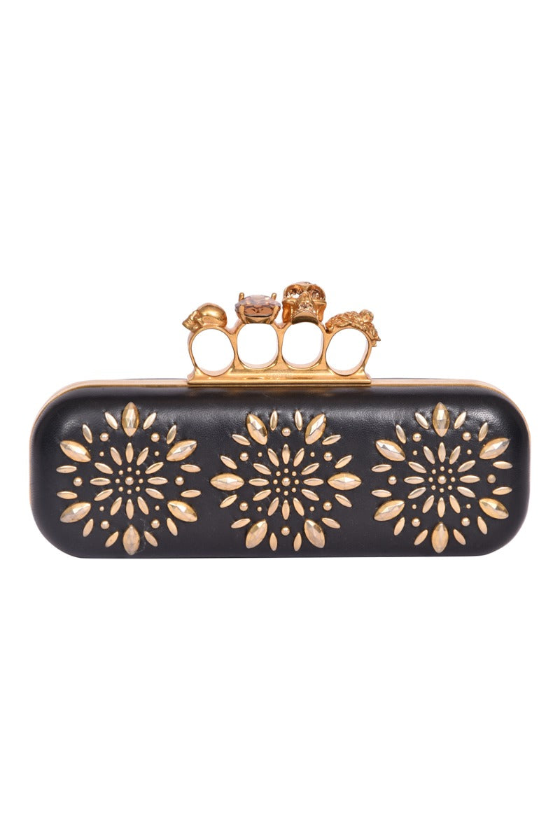 Alexander Mcqueen Satin Universe Effect Skull Gem Knuckle Clutch