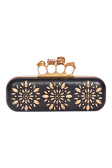Alexander Mcqueen Satin Universe Effect Skull Gem Knuckle Clutch