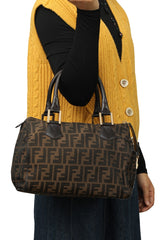 Fendi Zucca Chez Canvas Side Lock Boston Bag