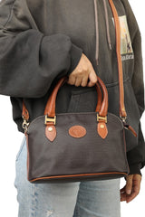 Mario Valentino Brown/Tan Leather Top Handle Bag