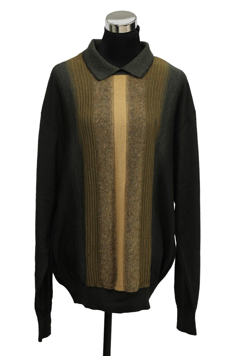 Yves Saint Laurent Size Xl Green/Yellow Stripped Polo Knitwear