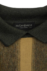 Yves Saint Laurent Size Xl Green/Yellow Stripped Polo Knitwear