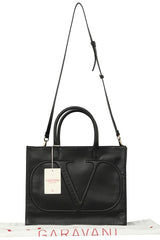 Valentino Black Leather V Logo Tote Bag