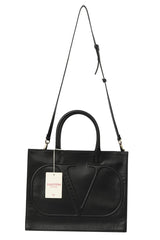 Valentino Black Leather V Logo Tote Bag