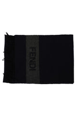 Fendi Navy Blue And Gray Logo Muffler