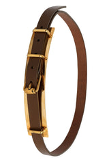 Gucci 85Cm I 34 Inch Brown Leather Metal Plate Buckle Belt