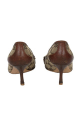 Gucci Monogram EU 35.5 Canvas Horesbit Bamboo Pump Heels