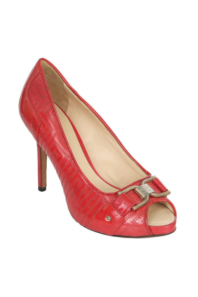 Gianni Versace EU 36 Patent Red Peep Toe Heels