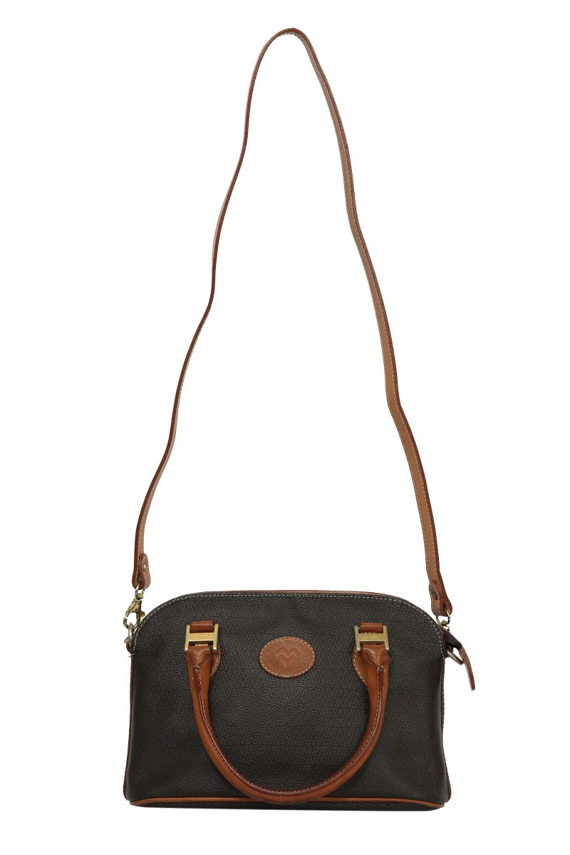 Mario Valentino Brown/Tan Leather Top Handle Bag