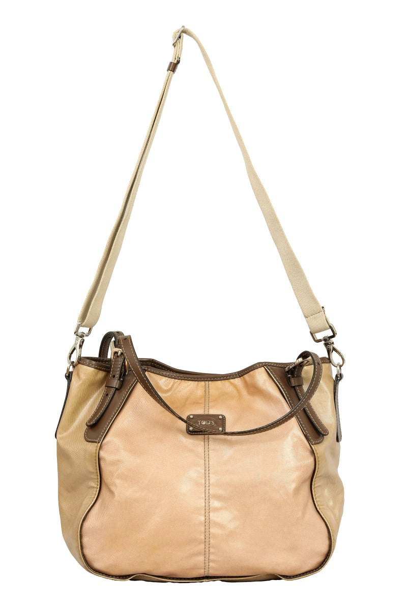 Tods G-Line Coated Canvas Leather Trim Handbag