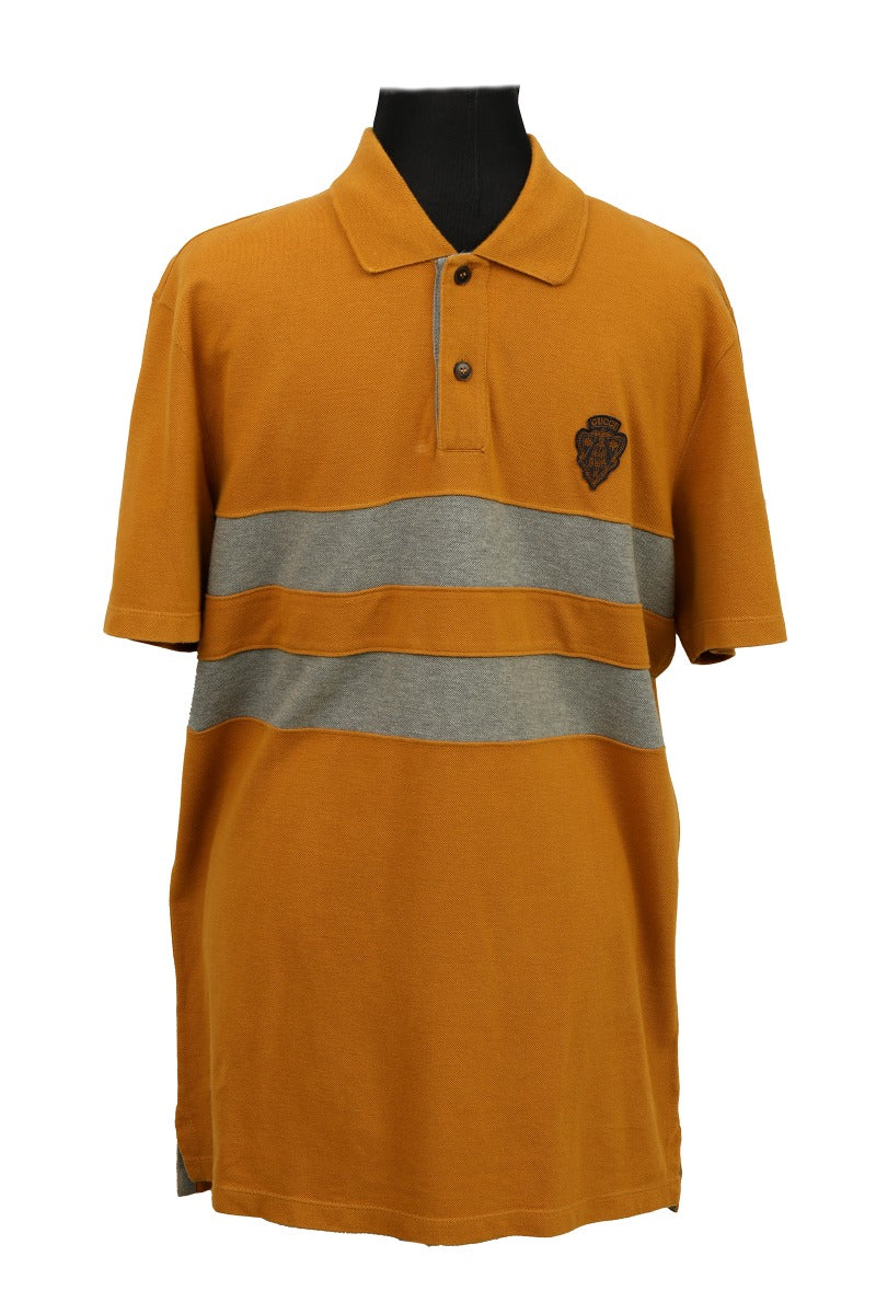 Gucci Size L Gray Stripe Mustard Yellow Polo T-Shirt