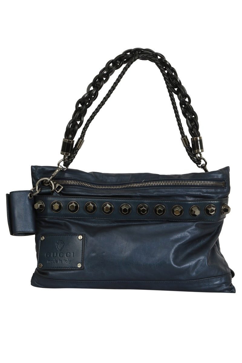 Gucci Icon Bit Metallic Blue Leather Handbag