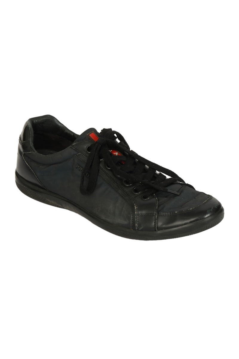 Prada EU 44 Sport Nylon And Leather Black Low Top Sneakers