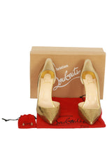Christian Louboutin EU 40.5 Gold Perforated Pumps