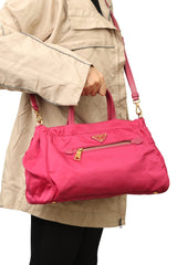 Prada Pink Nylon Tessuto Saffiona Top Handle Bag
