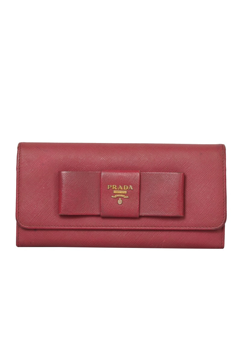 Prada Pink Leather Bow Leather Long Wallet